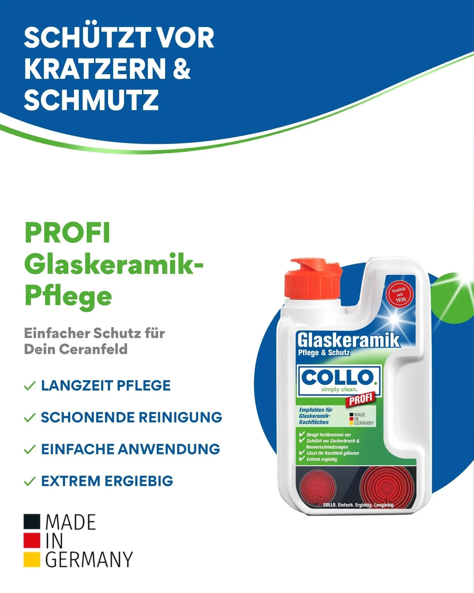 Profi - Pflege für Ceran - und Induktionskochfelder, Ceranfeldpflege, Ceranfeld pflegen, Ceranfeld schützen - COLLO