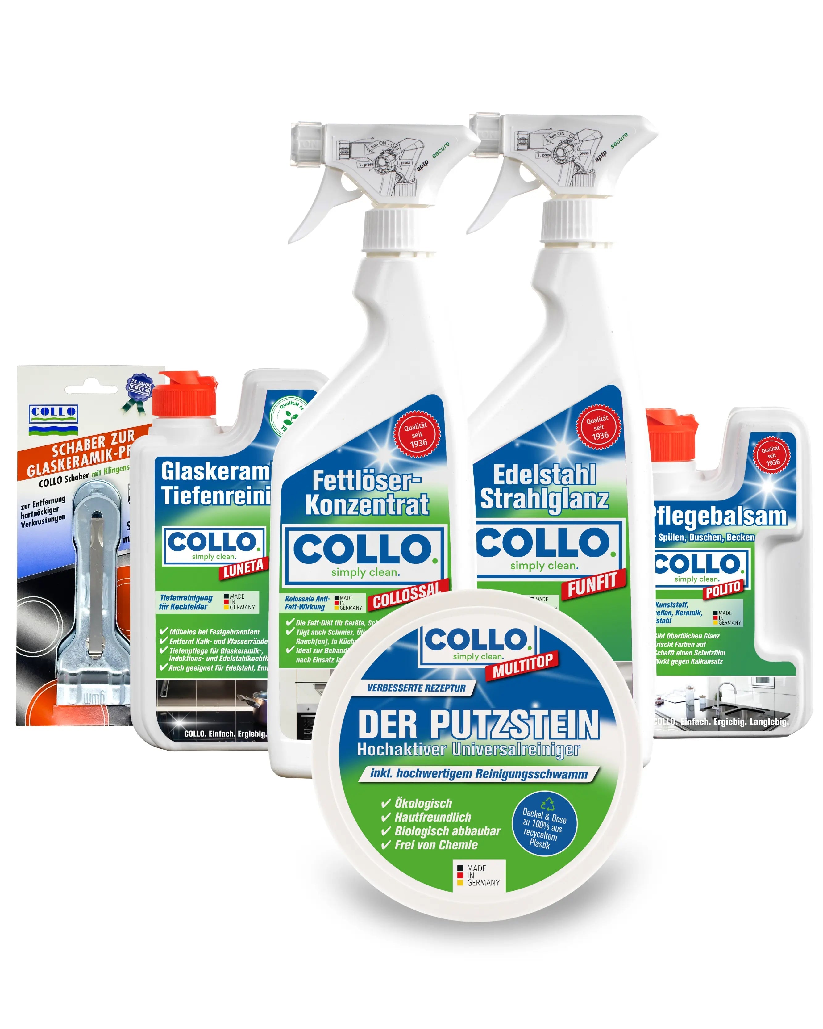 Starterpaket Küchenoberflächen – Das 6 - teilige Profi - Set für Reinigung, Pflege & Glanz - 0508 - COLLO. simply clean.