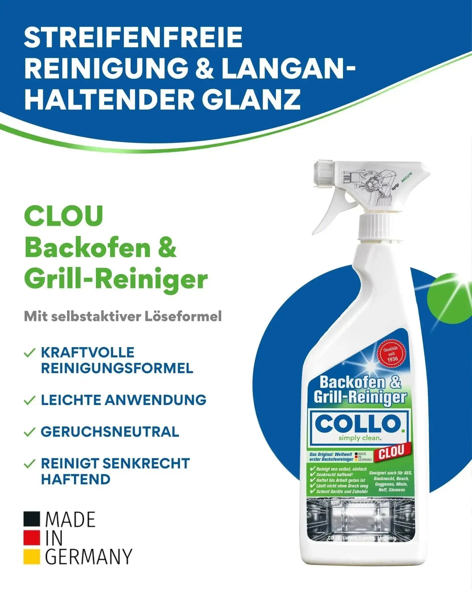 Vorteilsset: 5x Clou - Grill - und Backofenreiniger - Grill Reiniger, Grill reinigen - 0064.5 - COLLO. simply clean.