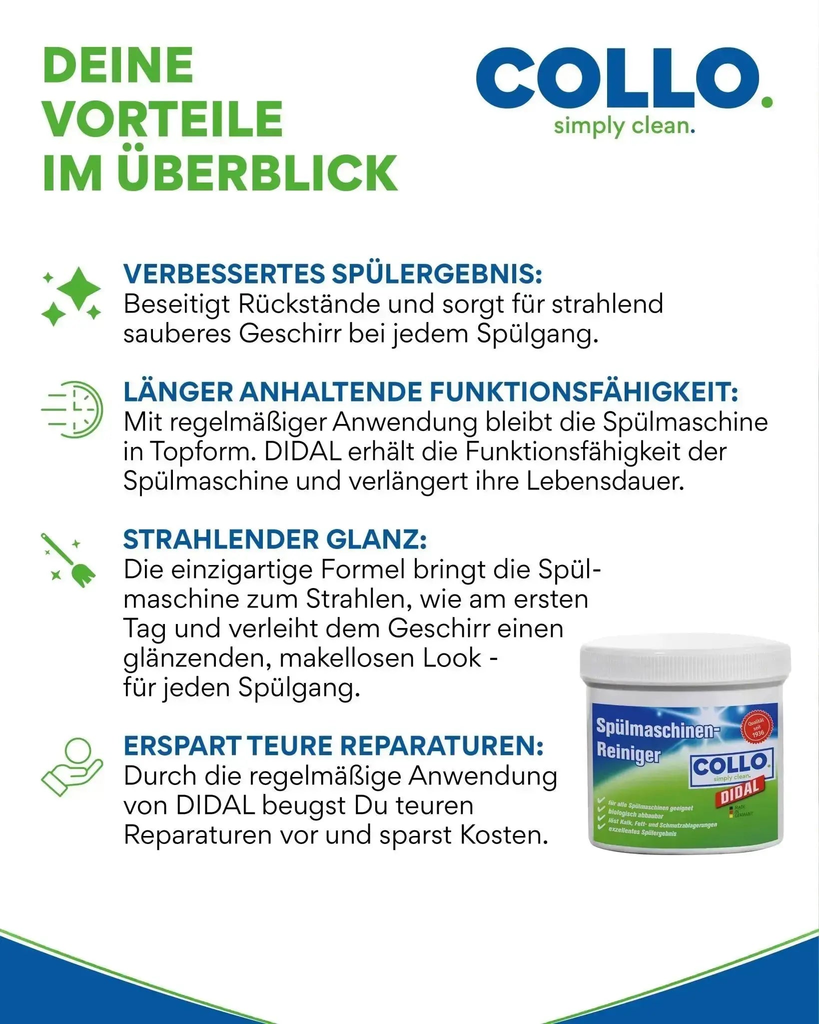 Vorteilsset: 5x Didal - Spülmaschinenreiniger - Entkalker für die Spülmaschine - 0023 01.5 - COLLO. simply clean.