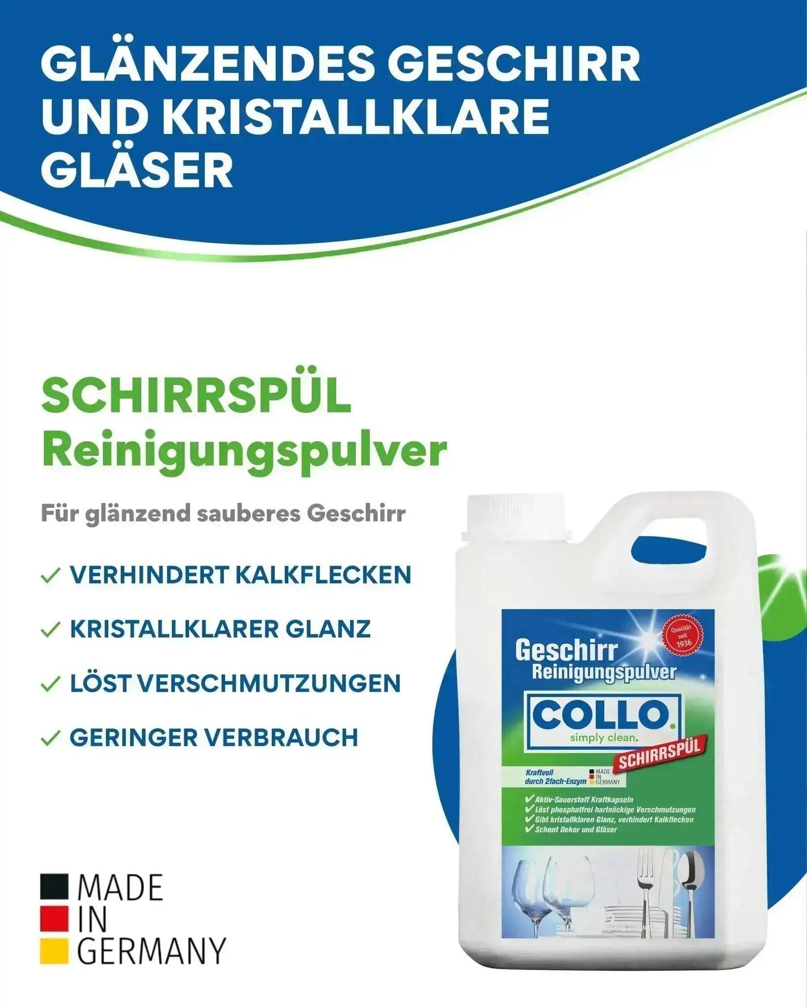 Vorteilsset: 5x Spülmaschinenpulver - 1 kg - 0093.5 - Spülmaschine Gläser milchig  - COLLO. simply clean.