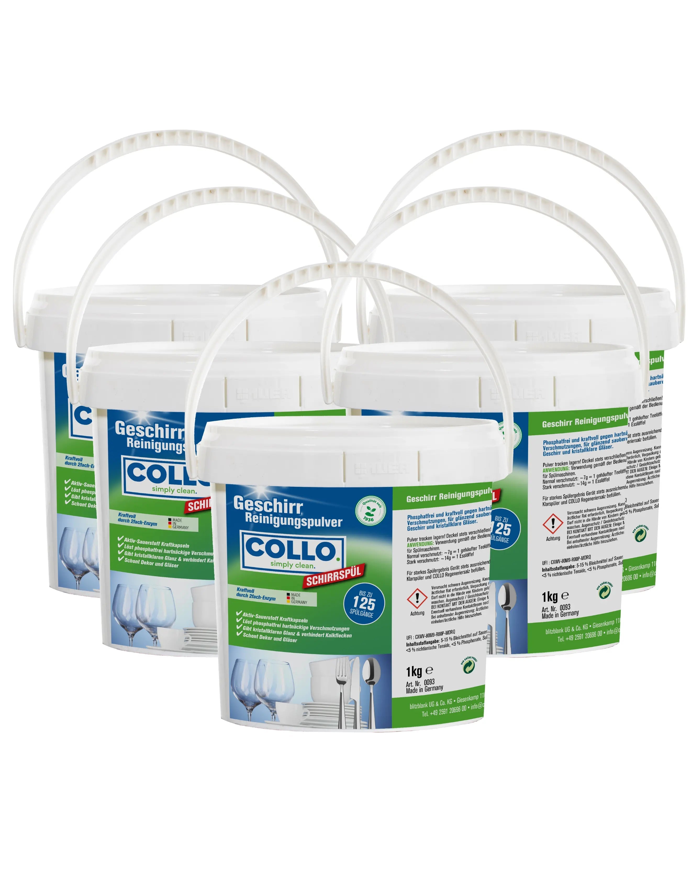Vorteilsset: 5x Spülmaschinenpulver - 1 kg - 0093.5 - Spülmaschine Gläser milchig - COLLO. simply clean.