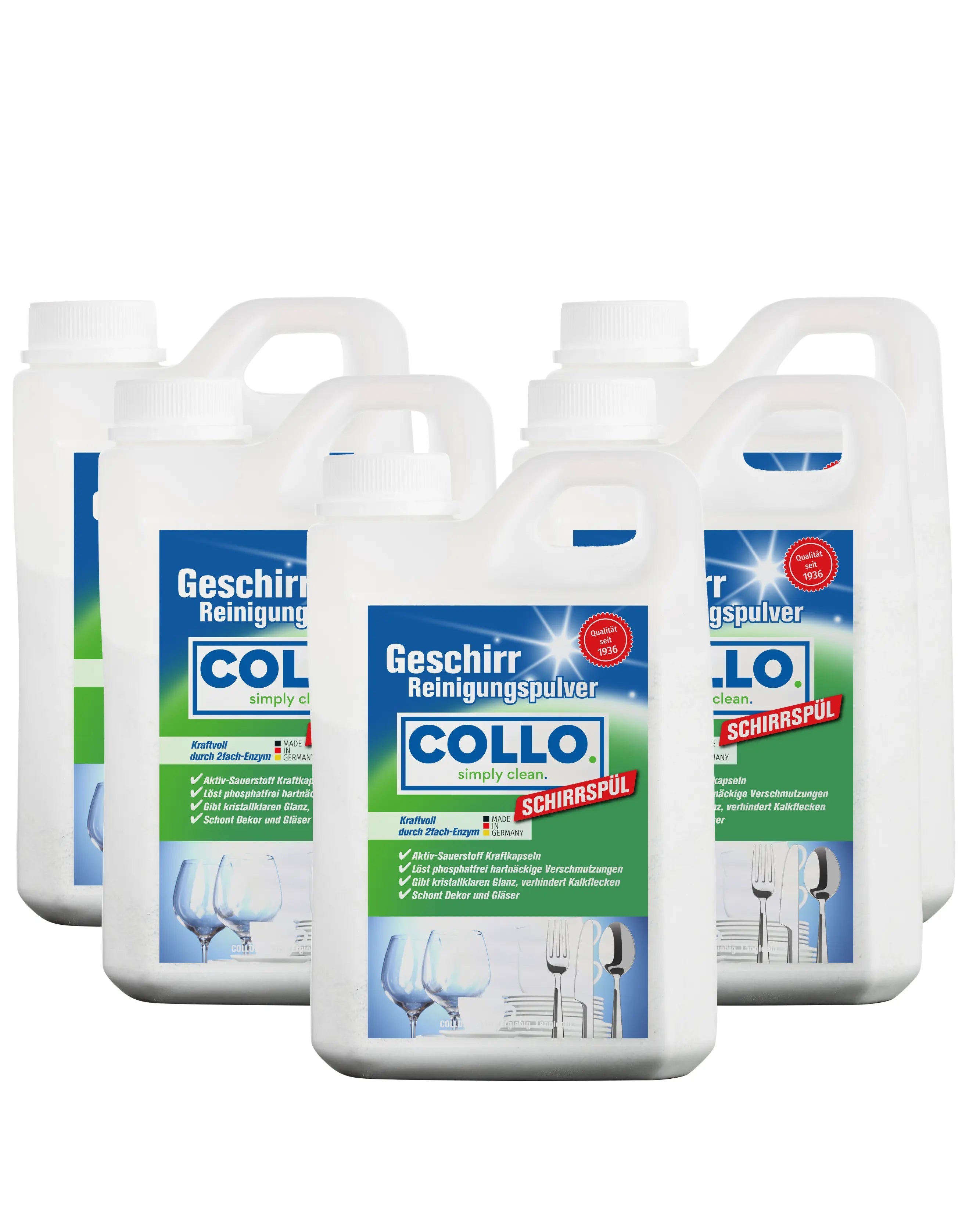 Vorteilsset: 5x Spülmaschinenpulver - 2 kg - Gläser milchig aus Spülmaschine - 0083.5 - COLLO. simply clean.